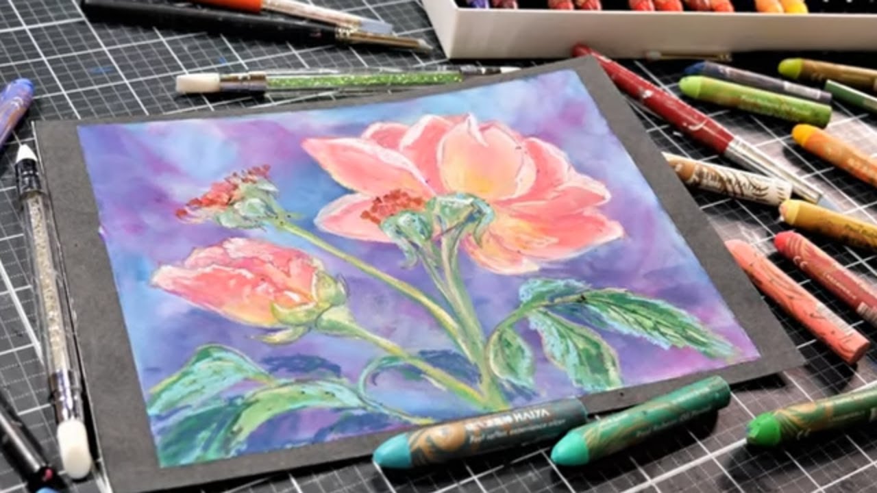 Let's Try NEW HAIYA Oil pastels & Paint a Rose - Real Time Tutorial