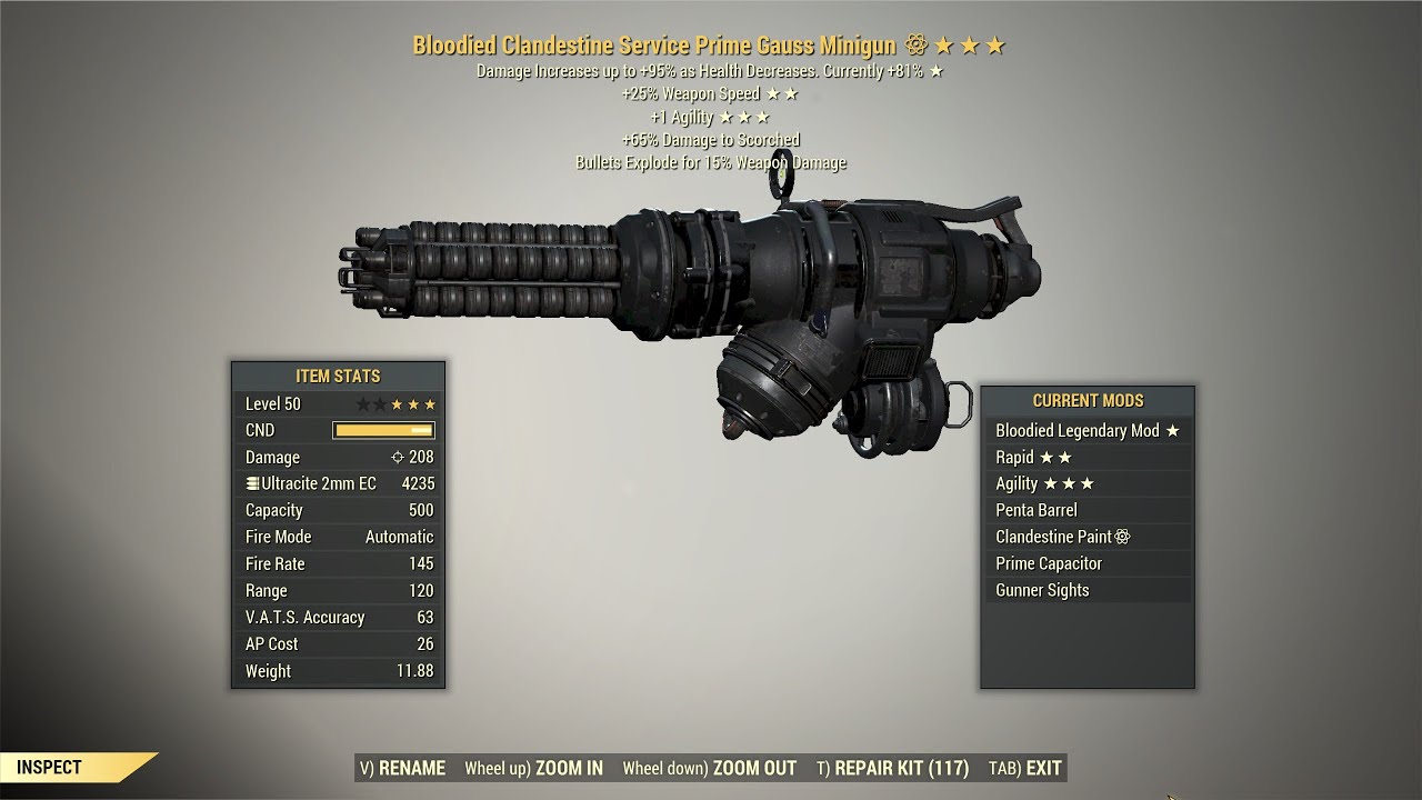 Fallout 76: Bloodied Gauss Minigun.