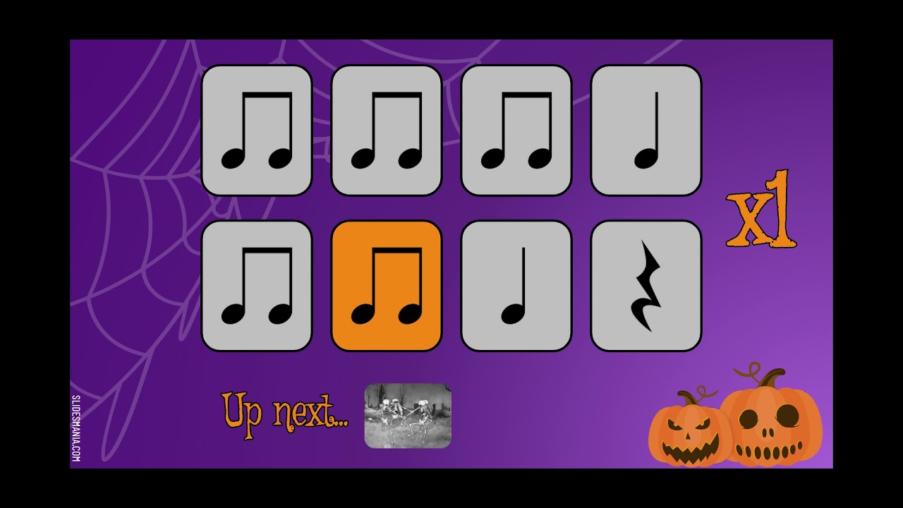 Spooky Scary Skeletons - Halloween Rhythm Play Along (Quarter note, Eighth notes, Quarter rest)
