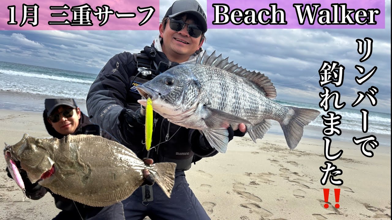 【三重サーフ】砂浜からヒラメに黒鯛❗️リンバーで釣れました❗️