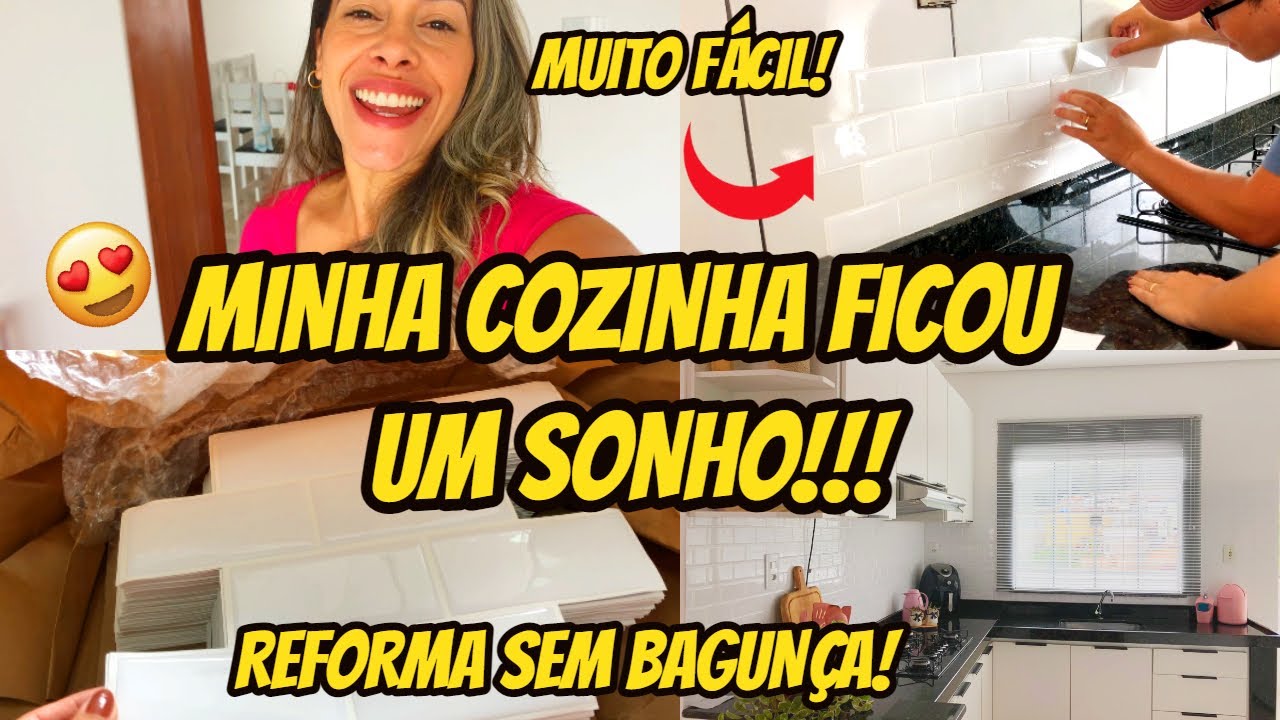 TRANSFORMAMOS A NOSSA COZINHA COM PASTILHAS ADESIVAS - FICOU MUITA LINDA!!! REFORMA SEM BAGUNÇA!