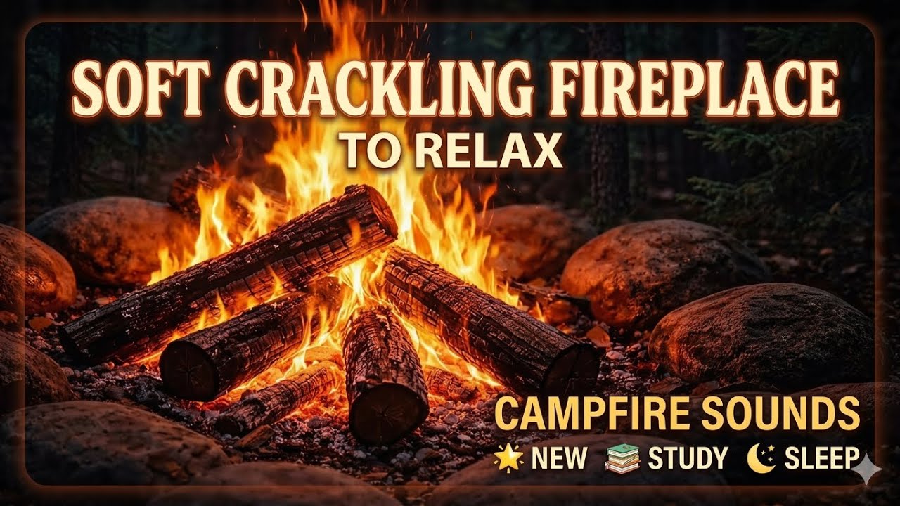 Soft Crackling Fireplace to Relax, Campfire Sounds New & Study & Sleep