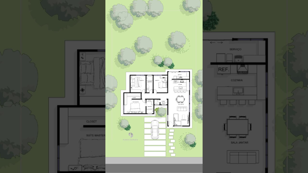 Planta de casa 3 quartos com su&iacute;te e closet