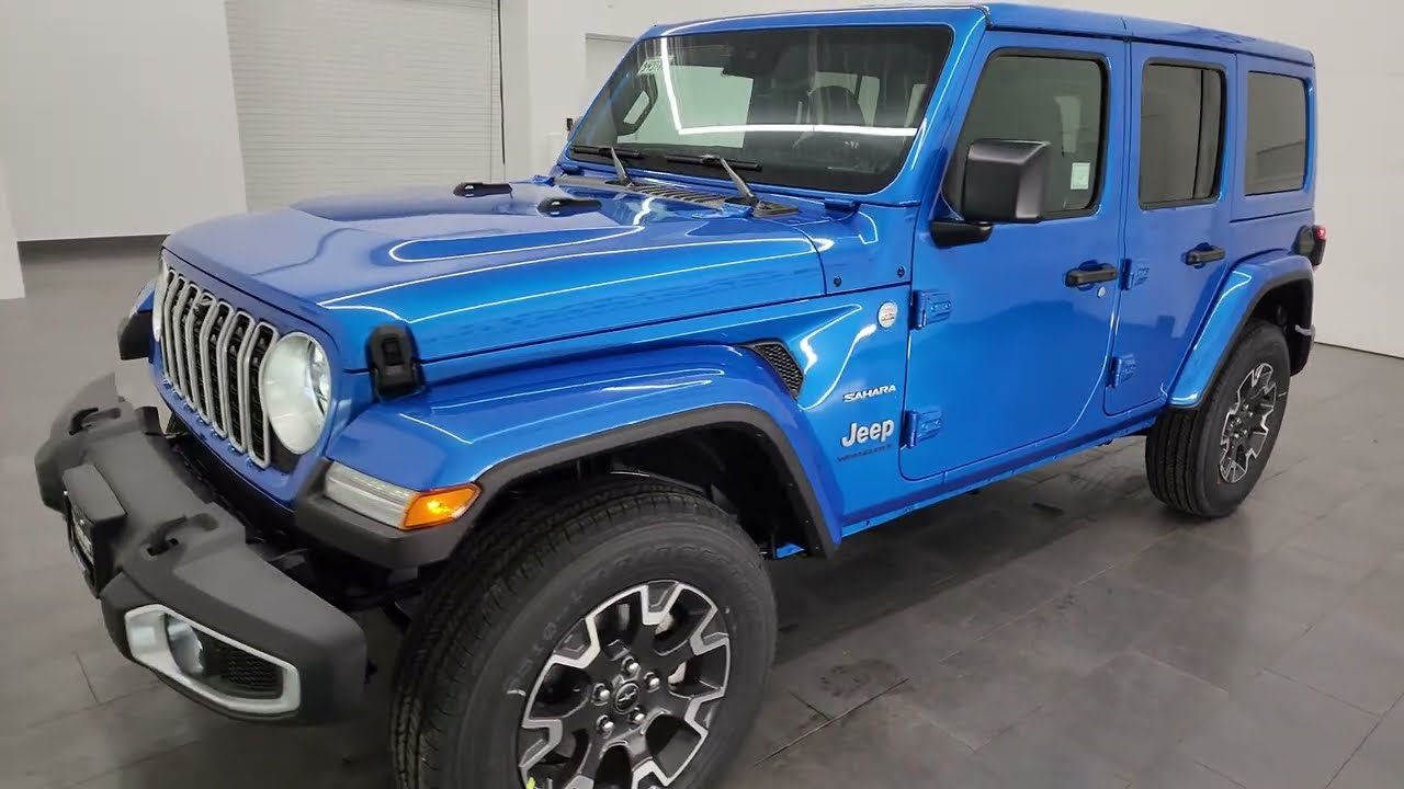 2024 JEEP WRANGLER 4 DOOR SAHARA NEW OPTIONS HYDRO BLUE 4K WALKAROUND 24J176