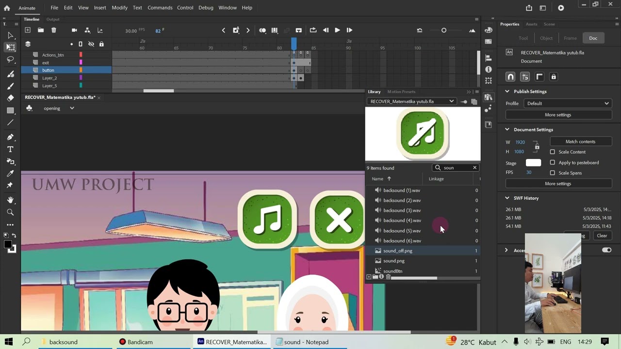 Part 6 Cara Memasukan backsound / Audio / Multiple Sound ke Adobe Animate Action Script 3.0