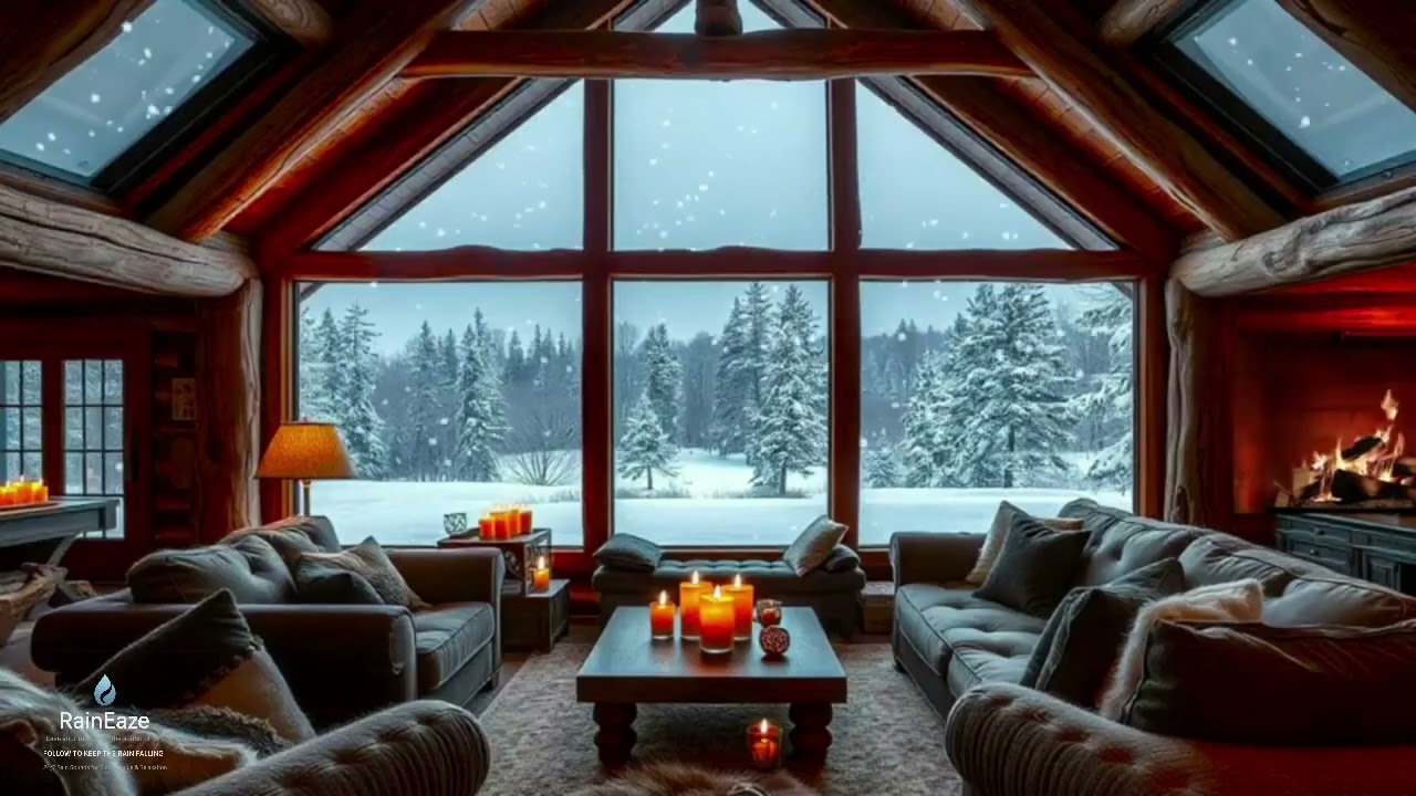 Cozy Winter Cabin Fireplace ❄️ Crackling Fire & Snow Sounds for Sleep, Relax & Study
