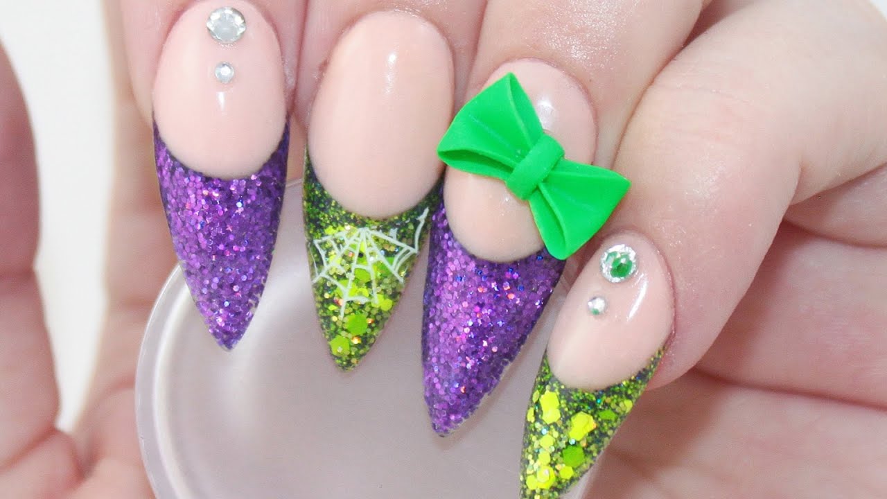 Halloween Acrylic Nails with 3D Bow