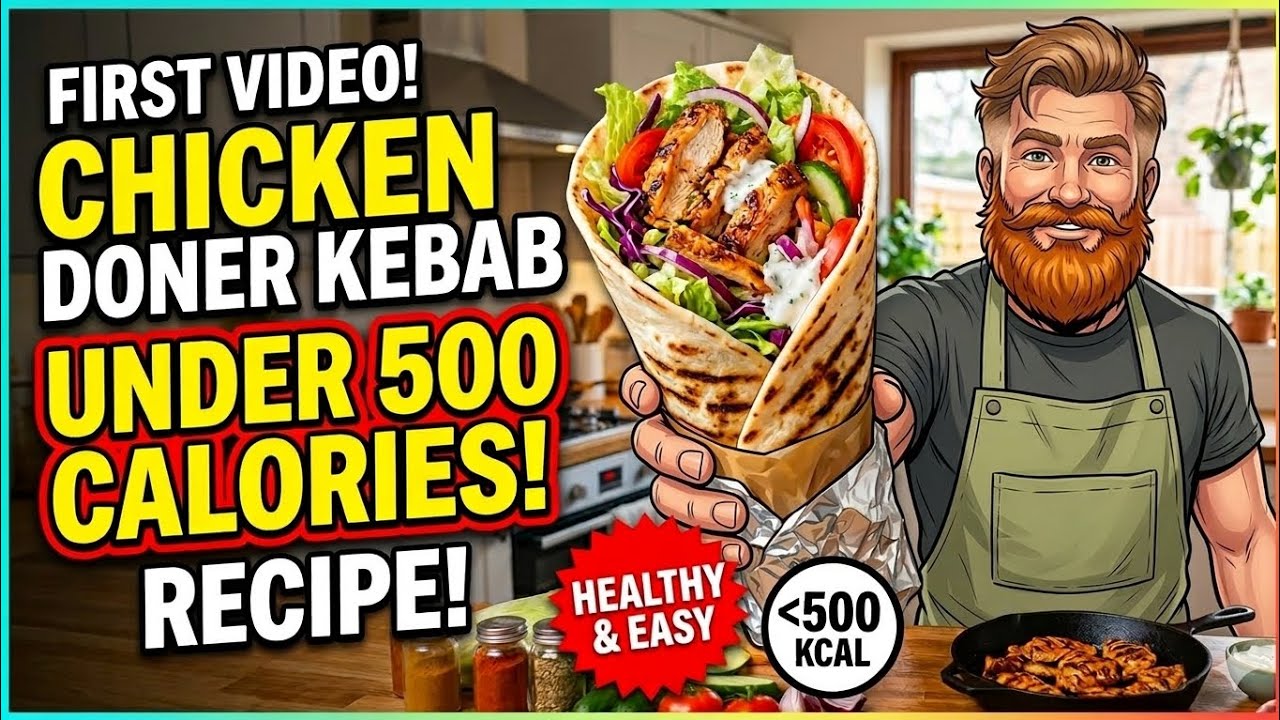 FIRST VIDEO! Chicken doner kebab fakeaway recipe - under 500 calories per portion!