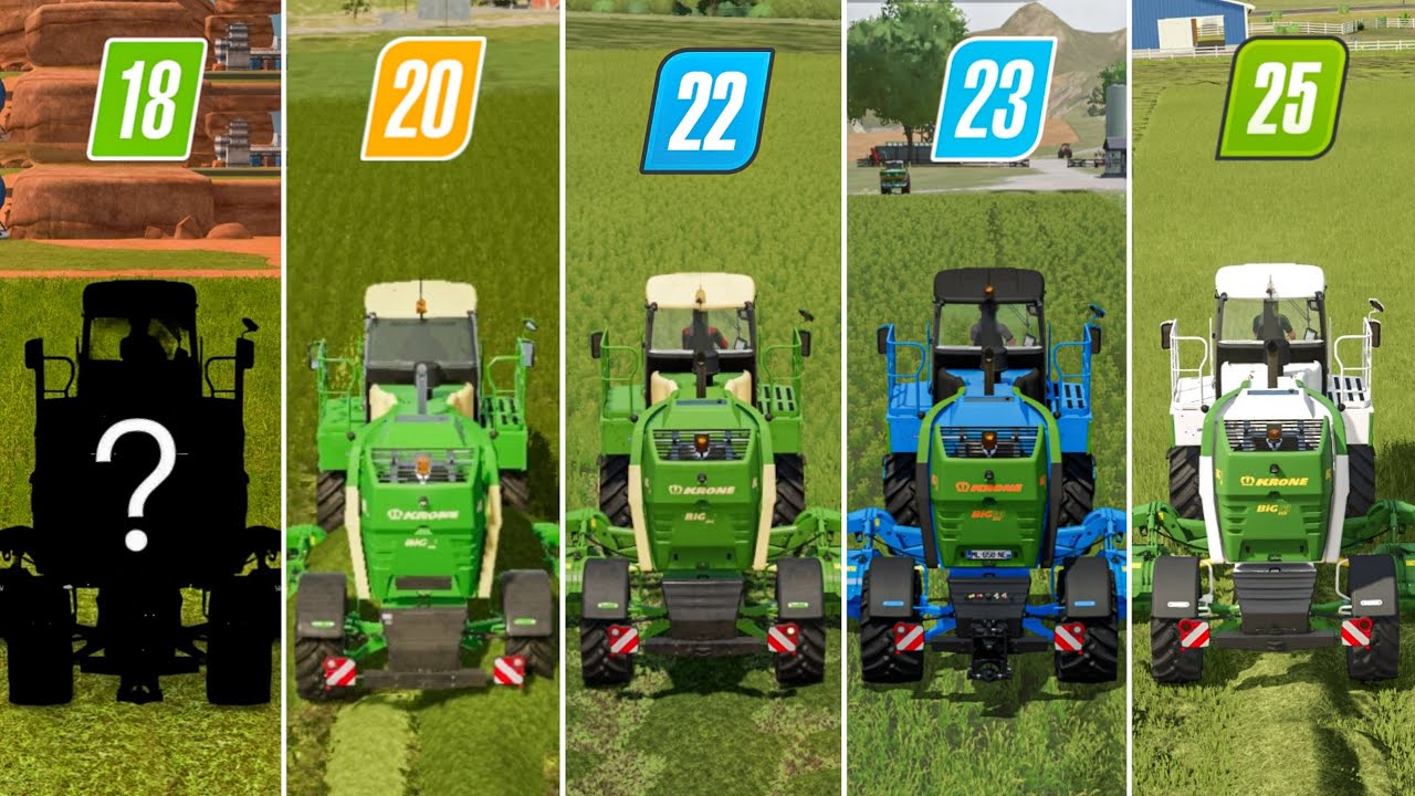 FS18 против FS20 против FS22 против FS23 против FS25 | Кошение травы комбайном | Таймлапс