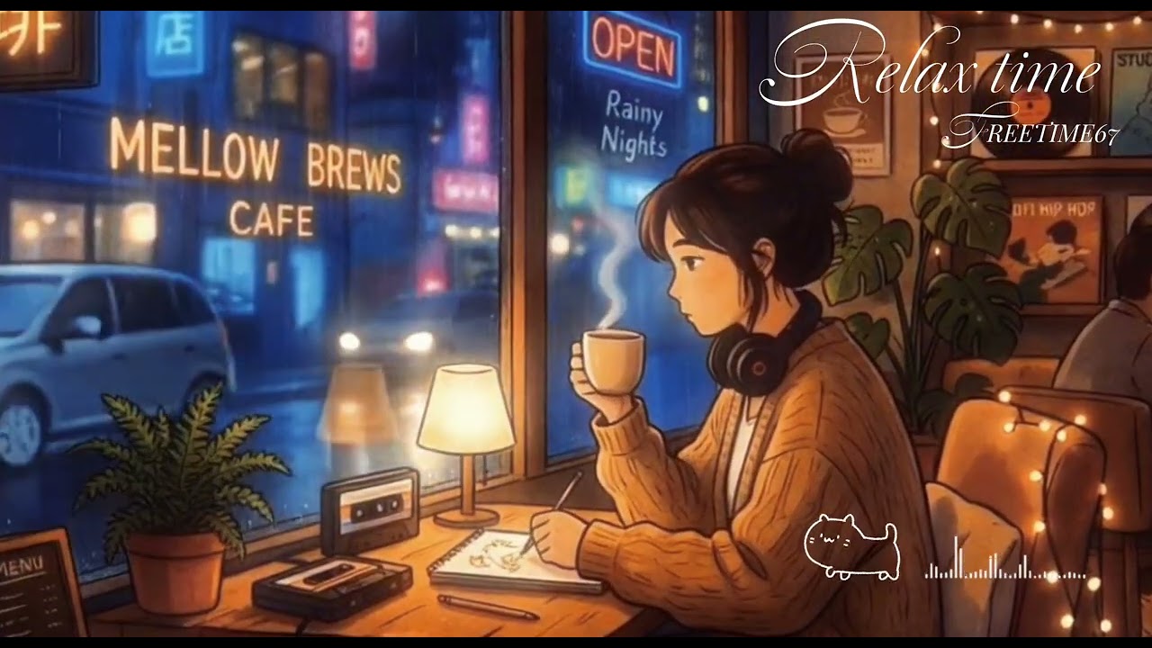 Rainy Night Café Lofi ☕🌧️ | Cozy Study & Relax Beats (1 Hour)