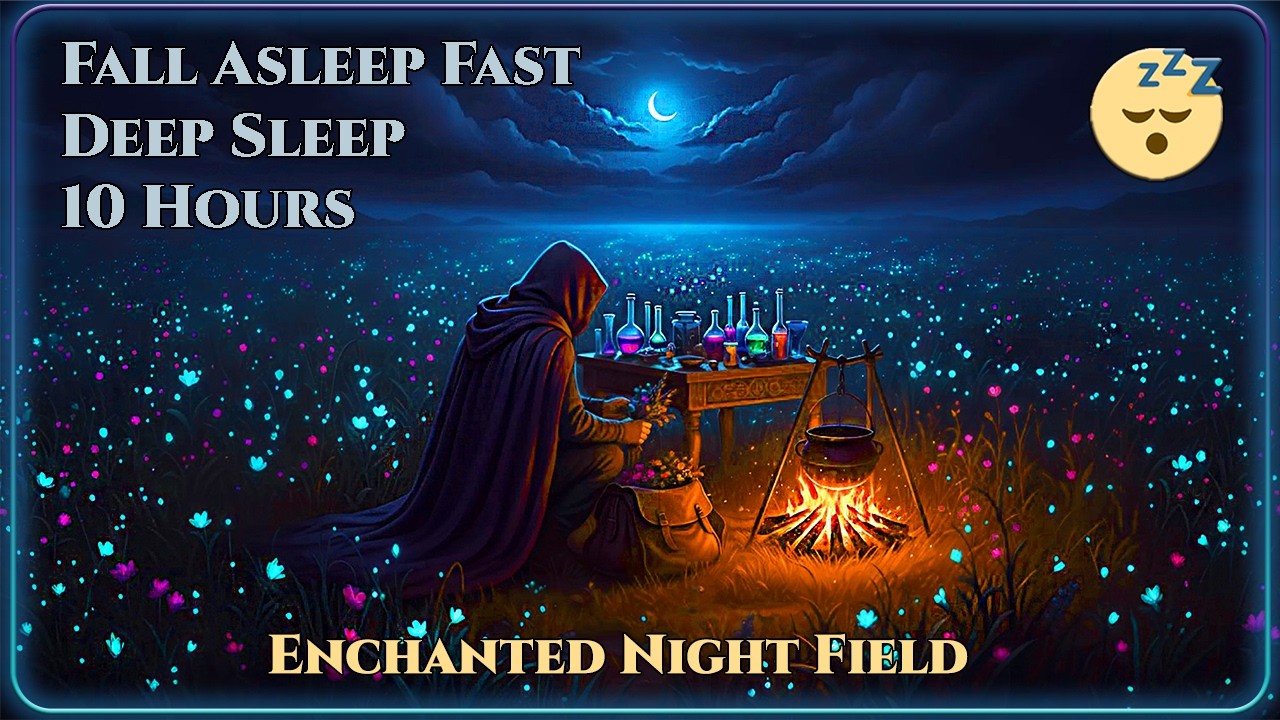 👉 Fall Asleep Fast ✨ Enchanted Night Field – Cicadas & Campfire Crackle Deep Sleep ASMR (10 Hours)