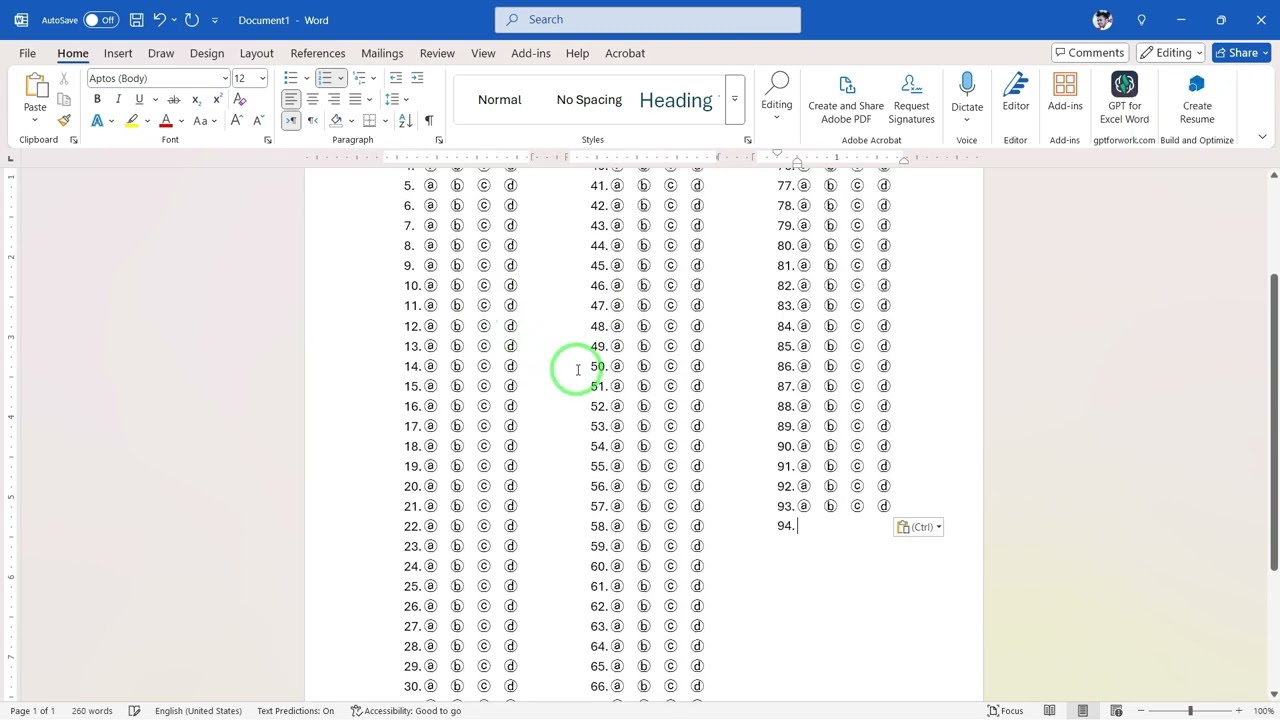 How to create OMR sheet in MS Word