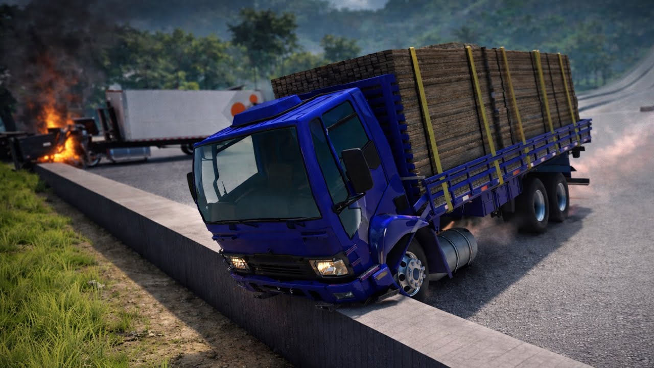 Truck Brake Test Mega Ramp | Realistic High-Speed Crash – BeamNG Drive