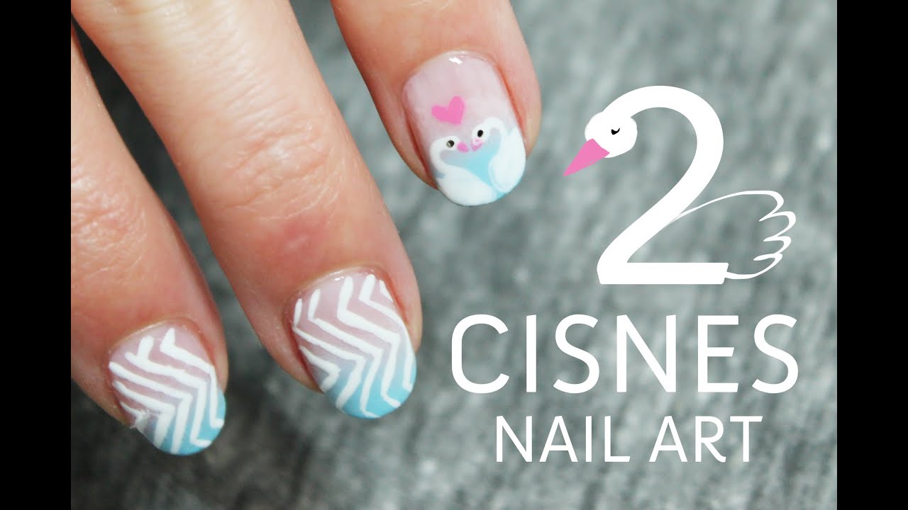 Uñas decoradas con cisnes paso a paso | Tutoriales de Nail Art