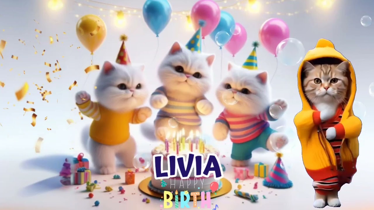 LIVIA HAPPY BIRTHDAY SONG - HAPPY BIRTHDAY LIVIA | Happy Birthday With Cat Names