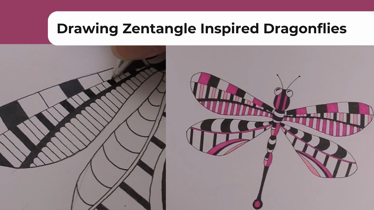 Easy Dragonflies in a Zentangle Style | Drawing Sketchbook Ideas for beginners