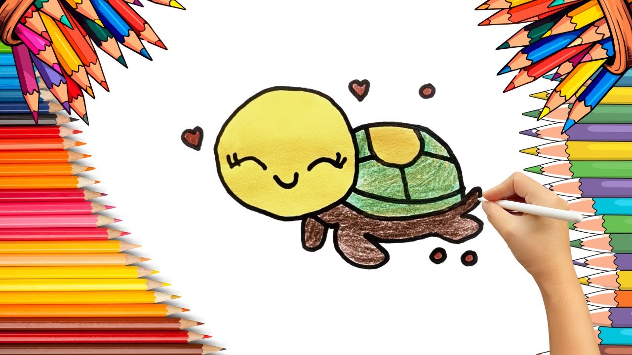 How To Draw cute Tortoise Drawing, Painting & Coloring For Kids and Toddlers_ Child Art 🐋🌈🎨