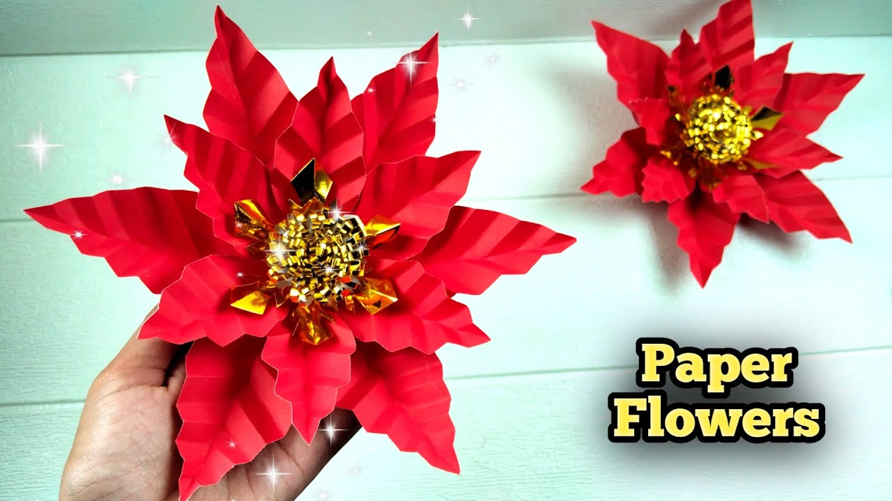 Poinsettia Paper Flower for Christmas Ornament || Bunga Kastuba dari kertas || Hiasan Natal mudah