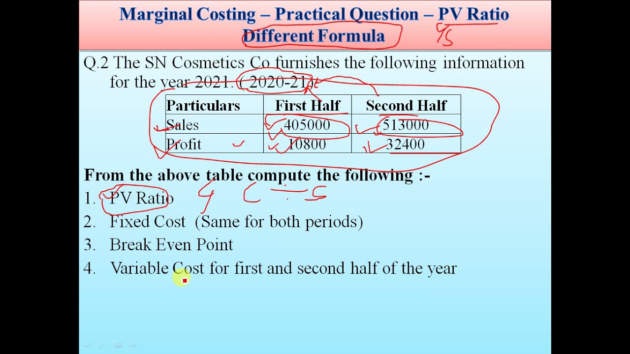 Marginal Costing  - PV Ratio Different Formula  - Practical Question