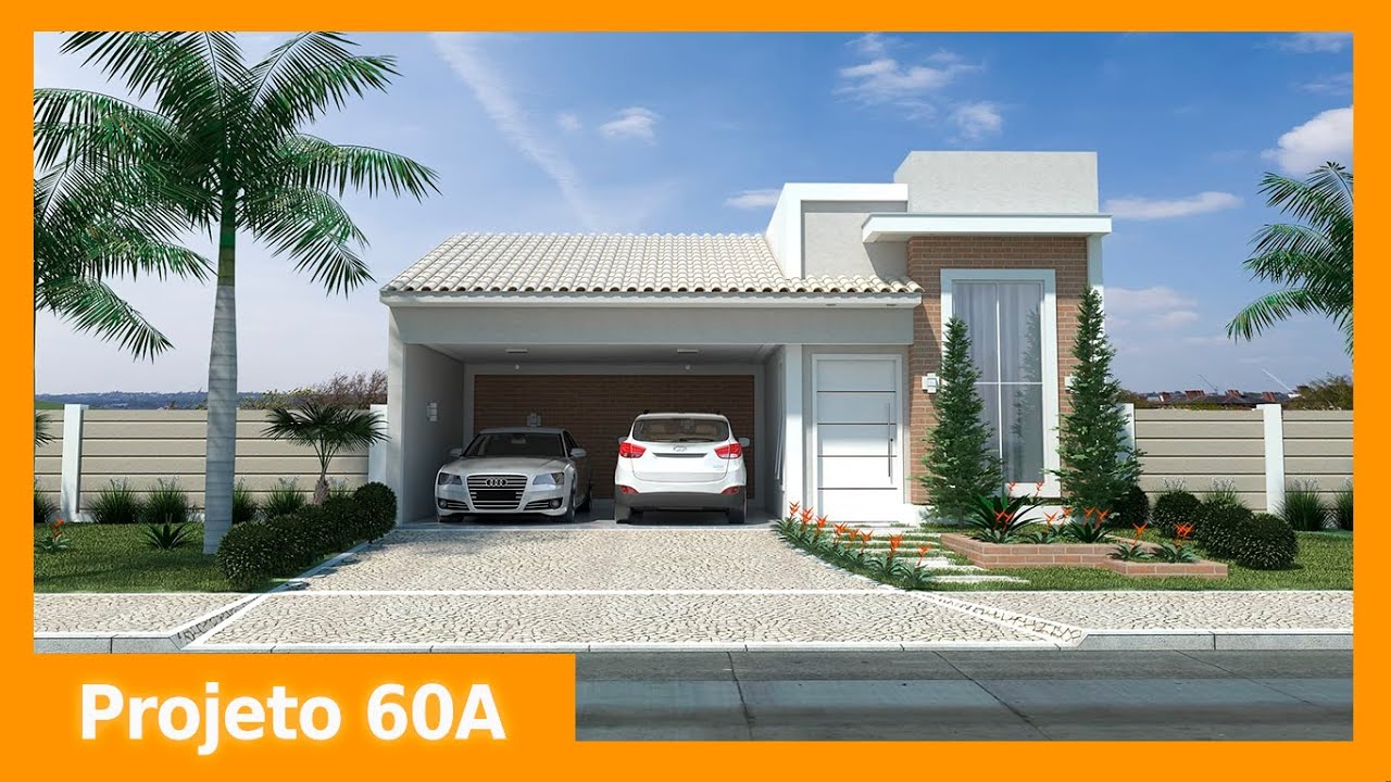 Planta de casa com fachada de tijolinho - 60A