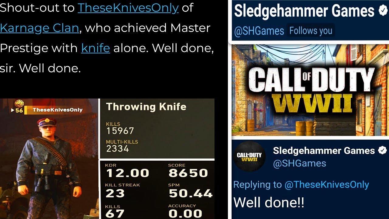 SLEDGEHAMMER GAVE ME A SHOUTOUT FOR KNIFING ONLY TO MASTER PRESTIGE!! (COD WW2)