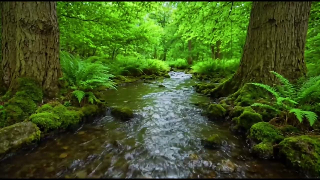 River Flowing with Birds Chirping, Calm River Water Flow and Soft Bird Sounds for Sleep