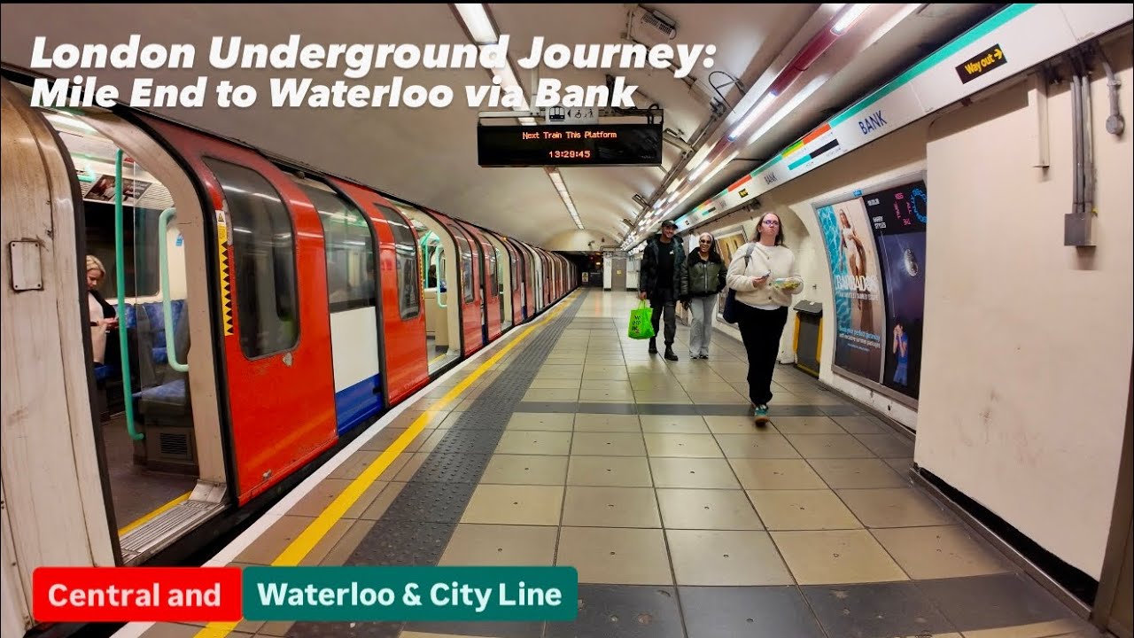 London Underground Journey: Mile End to Waterloo via Bank 