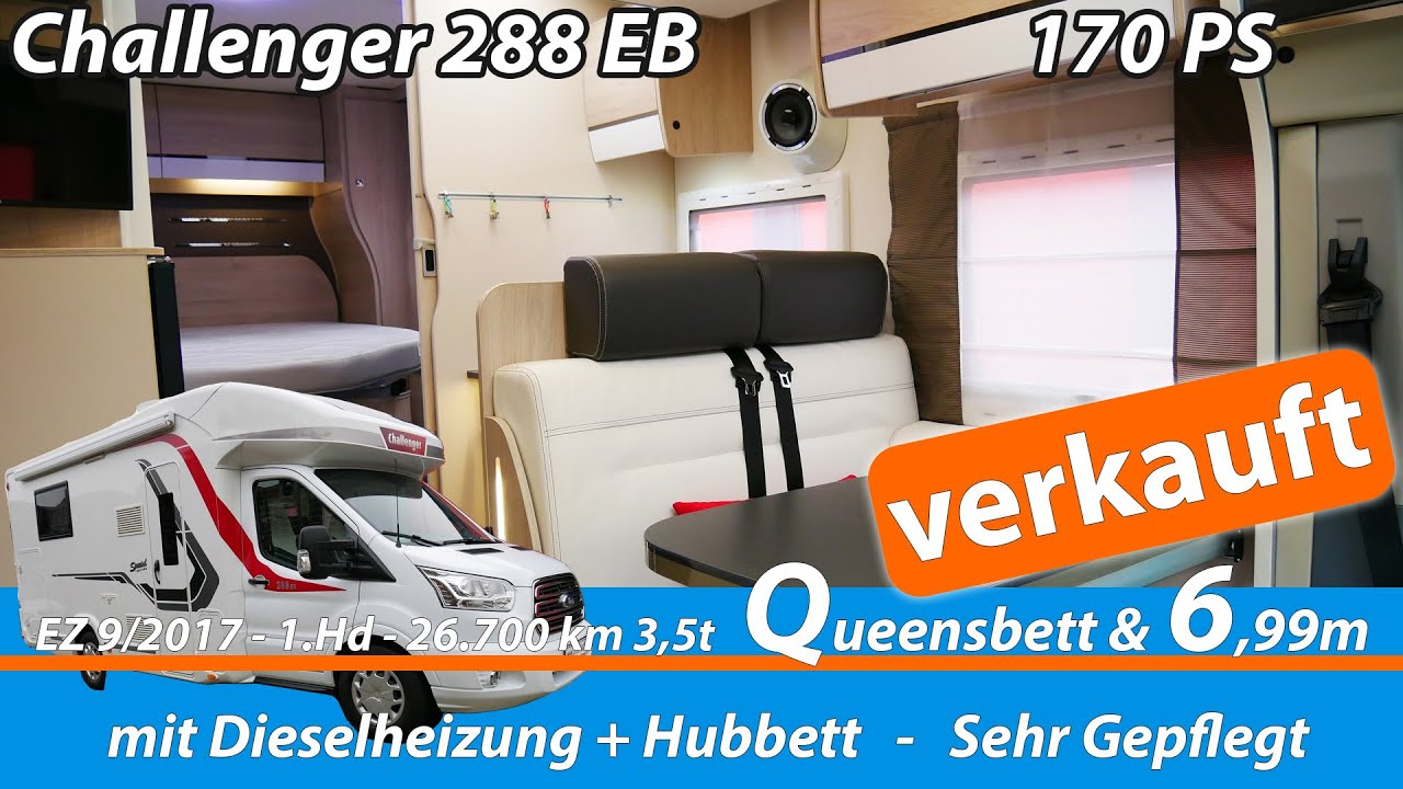 Verkauft!  Challenger 288 EB - 7m, Queensbett + Hubbett, 5 Sitze, SatTV, LiFePO, Klima - 2017 1.Hd