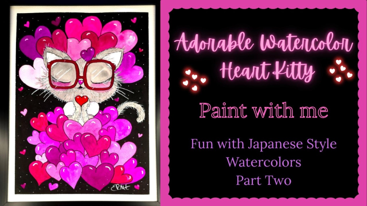 Watercolor Heart Kitty