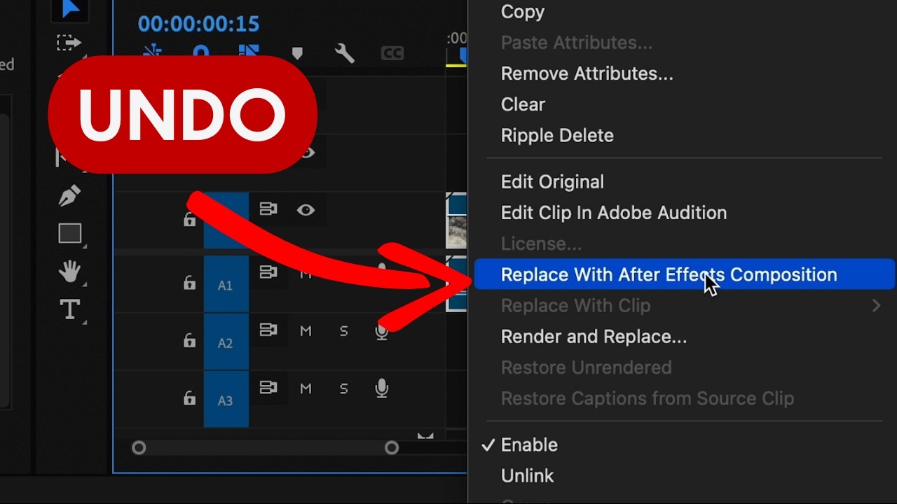 Отменить замену клипа композицией After Effects