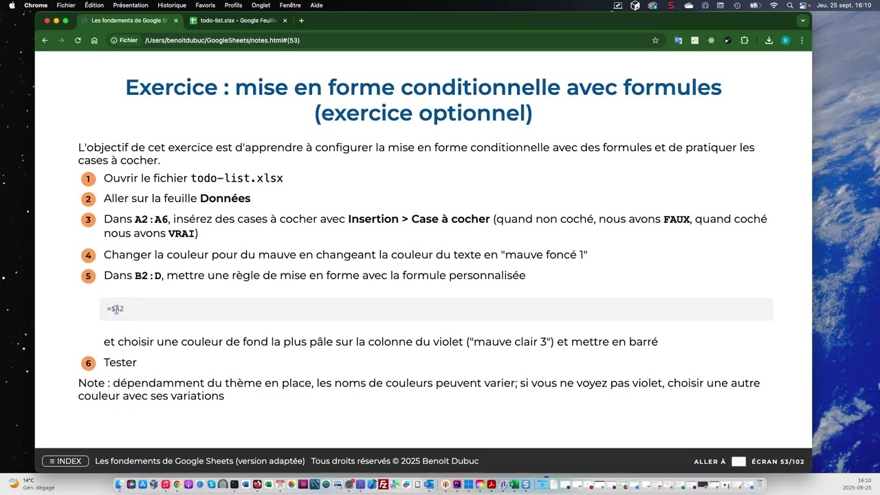Google Sheets - mise en forme conditionnelle avec formule personnalisée simple