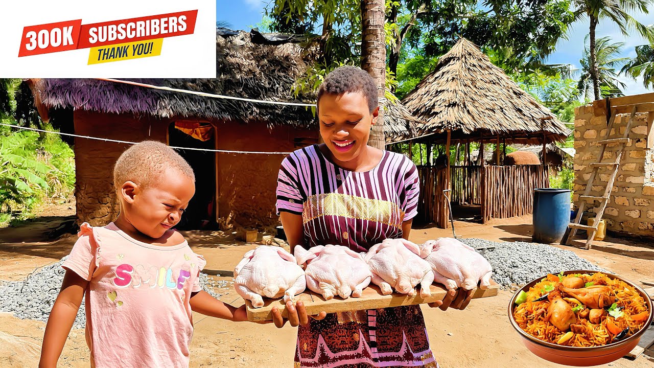 Full Chicken Biryani Feast!🍗 Celebrating 300K & Building Our Dream Home Lintel in Africa 🏡🎉