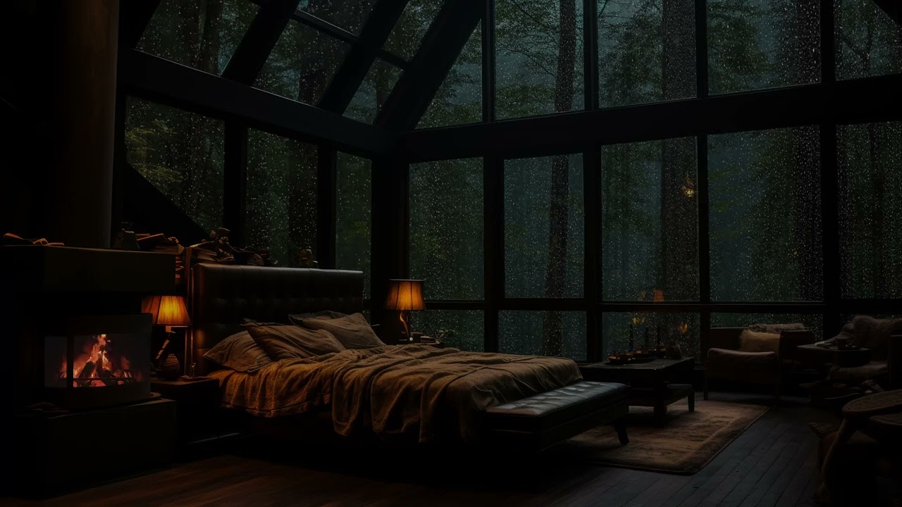 Noite tempestuosa na selva - Chuva e lareira 🔥 Quarto aconchegante com sons de trov&atilde;o para dormir