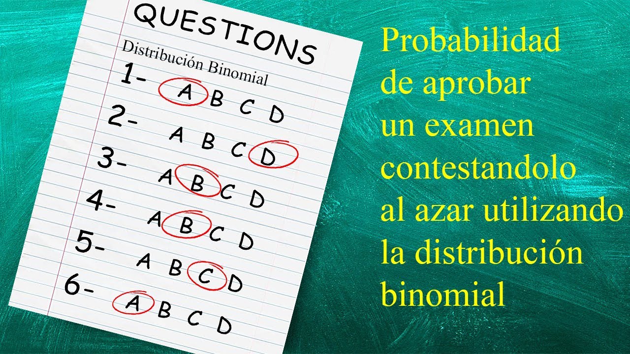 Probabilidad Binomial: Examen de opción múltiple contestado al azar.
