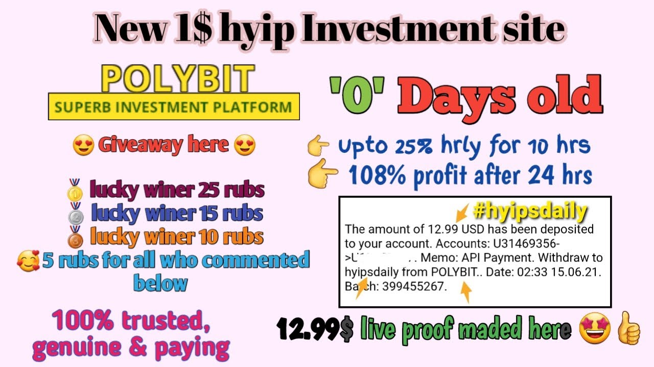New paying 1$ hyip site: #polybit! Earn 108% After 24 hrs. 0 days.  #hyipsdaily