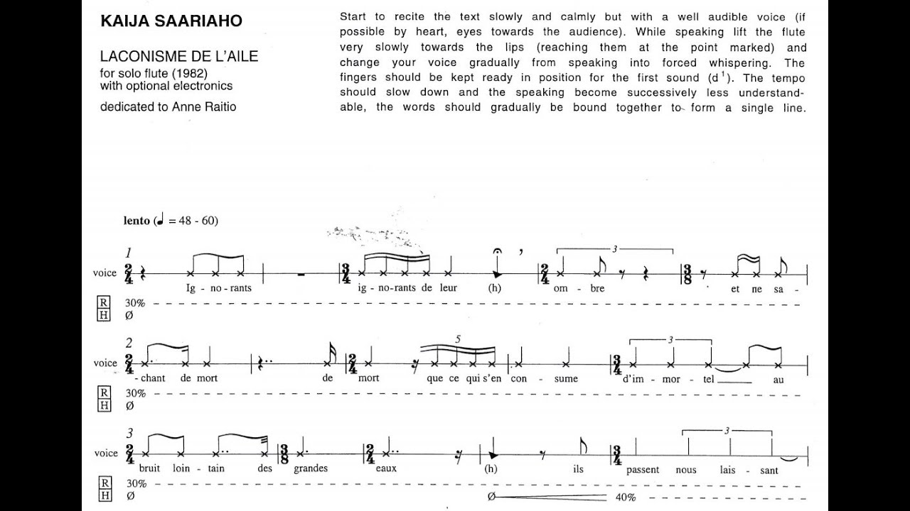Kaija Saariaho - L'aconisme de l'aile for solo flute and electronics (whit score)