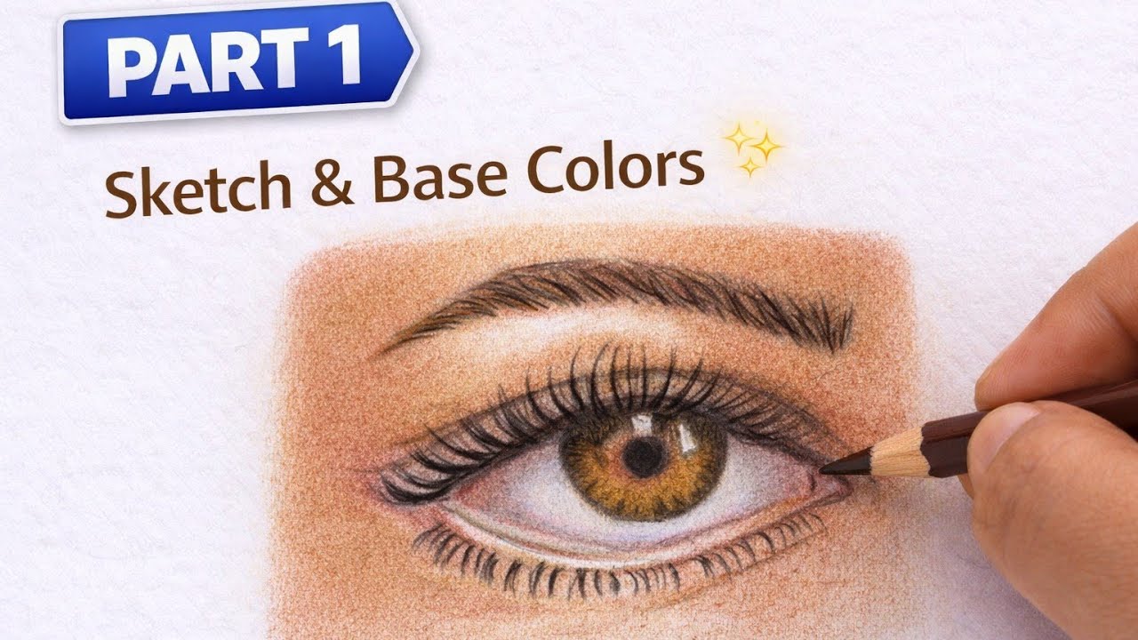 Part - 1 Realistic Brown Eye Drawing | Pencil Outline & Base Colour | Faber Castell Pencil Colour 