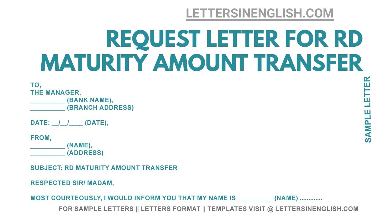 Letter for Transfer of RD Maturity Amount in Bank Account - Sample Letter for RD Maturity Transfer