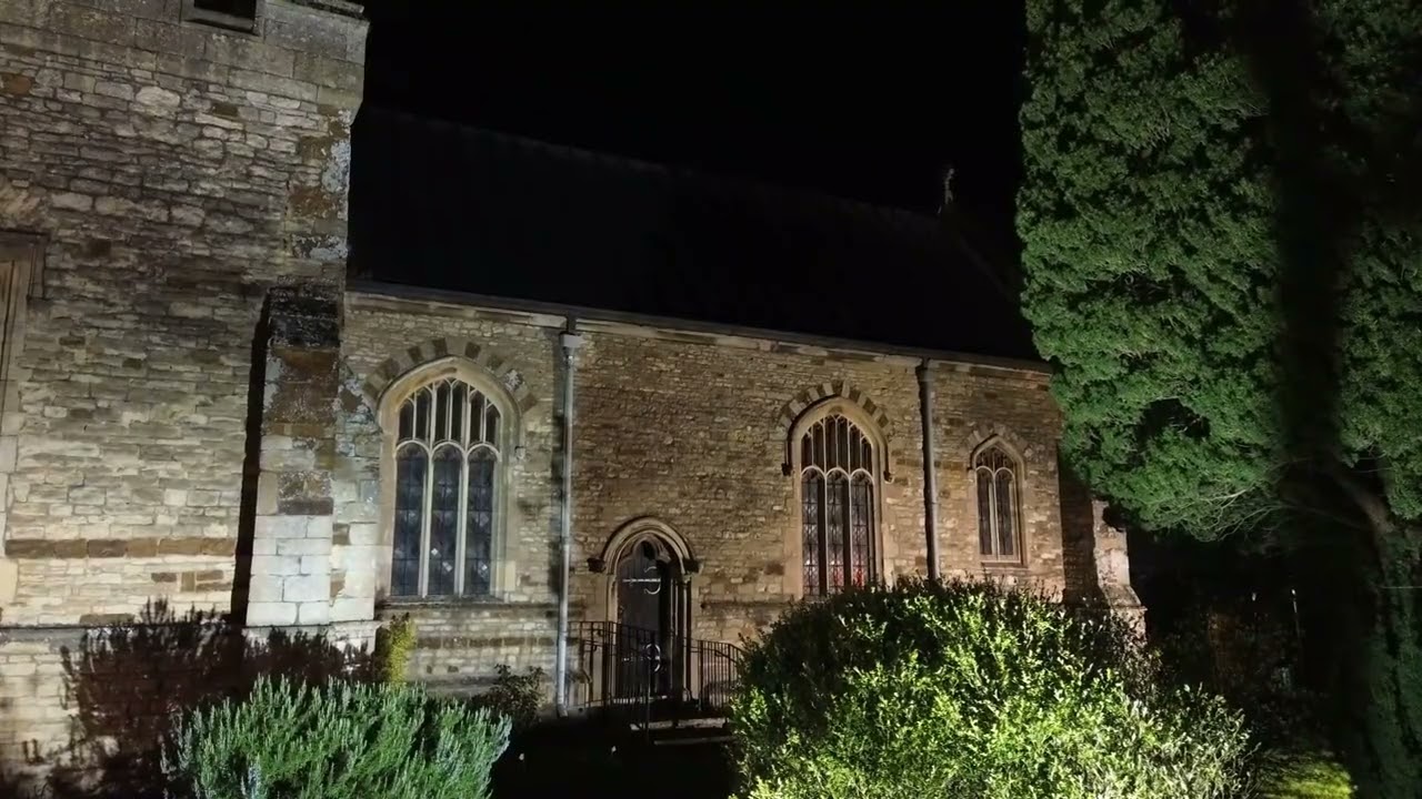 DJI 0492  Irchester Church looks lovely lit up on the stonework