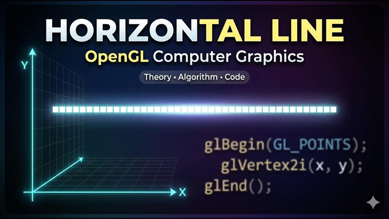 OpenGL Horizontal Line Drawing | Theory, Algorithm & C++ Code Explained in Bangla #opengl #cse
