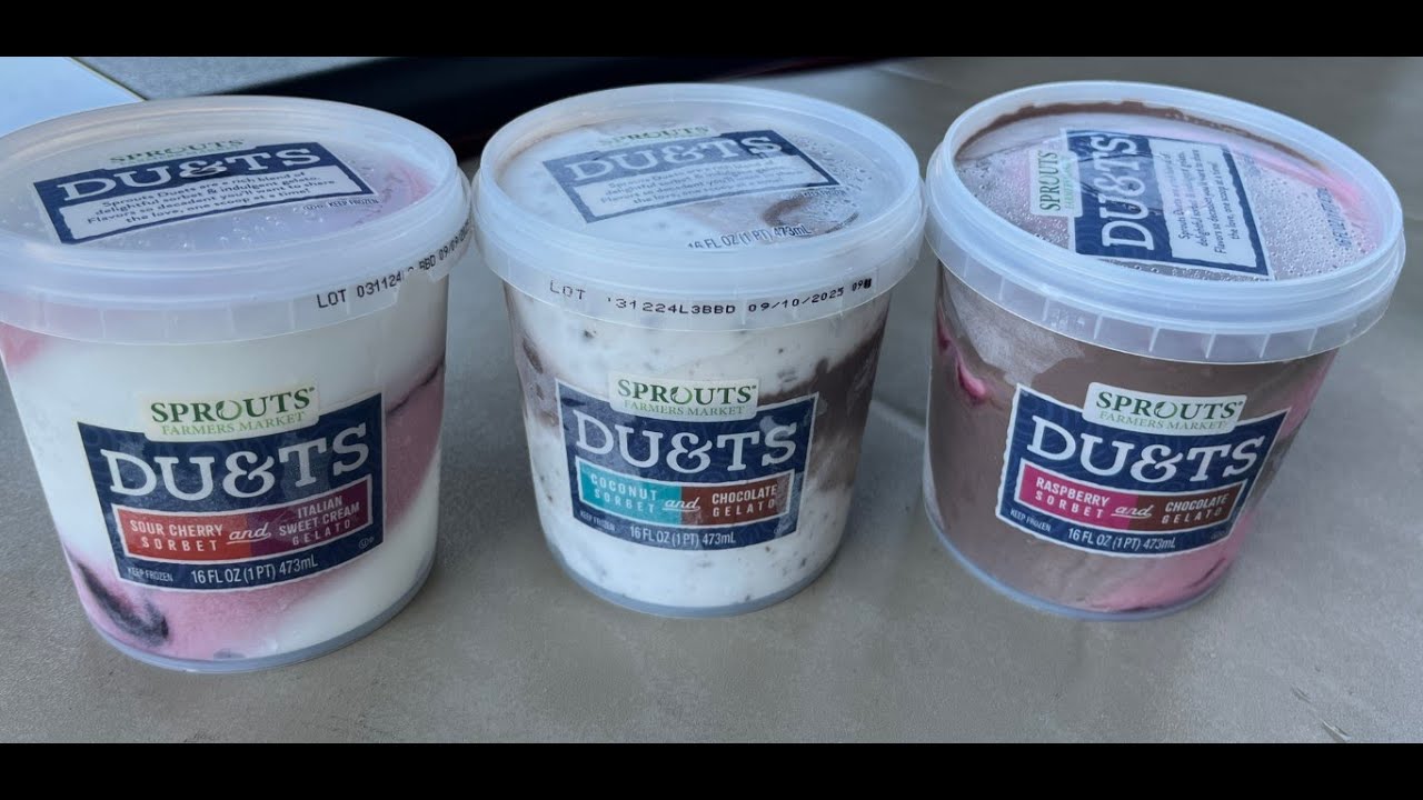 Sprouts Farmers Market Duets: Sour Cherry/Italian Sweet Cream, Coconut/Choc Chip, Raspberry/Choc