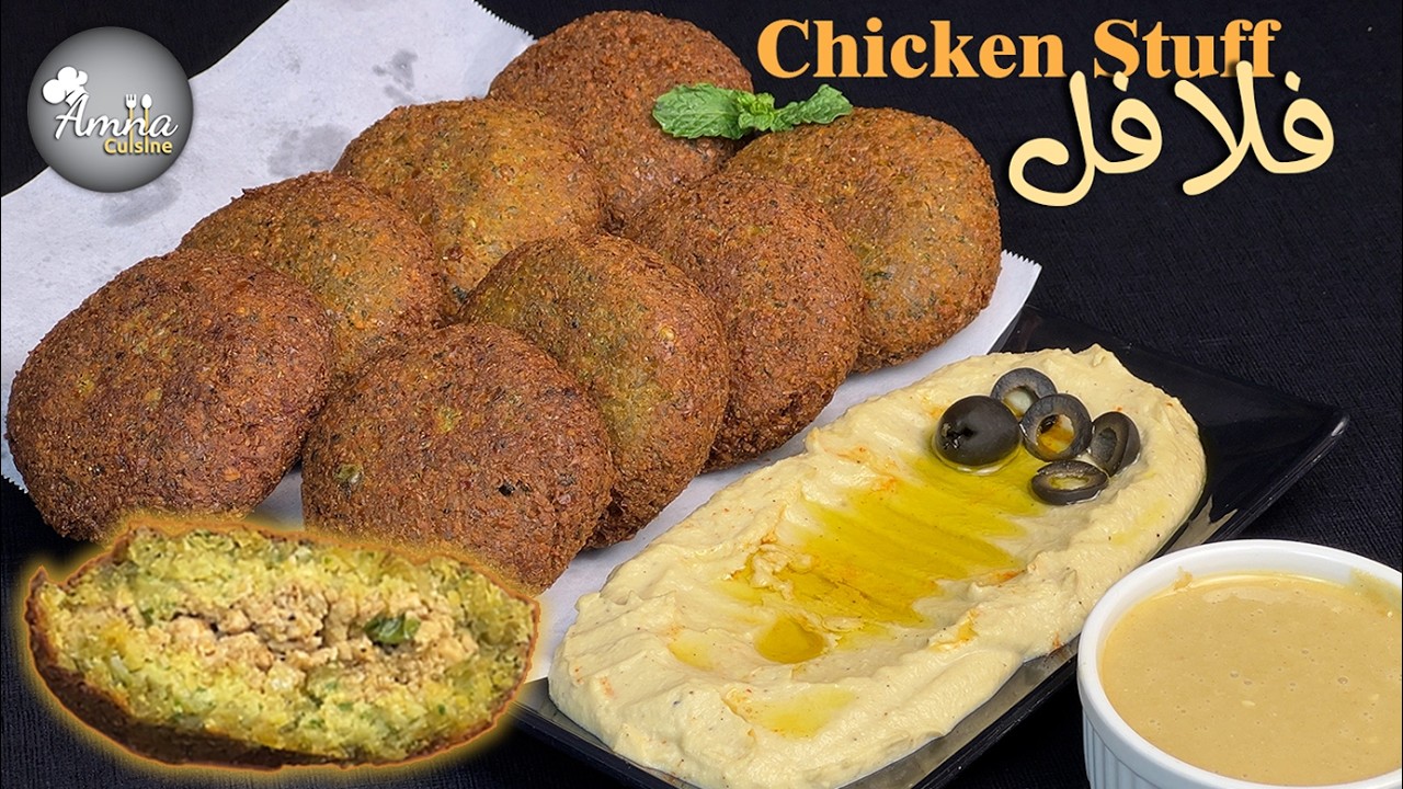 Next Level Falafel! Chicken Mince Stuffed Falafel with Hummus & Tahini Middle Eastern Dish