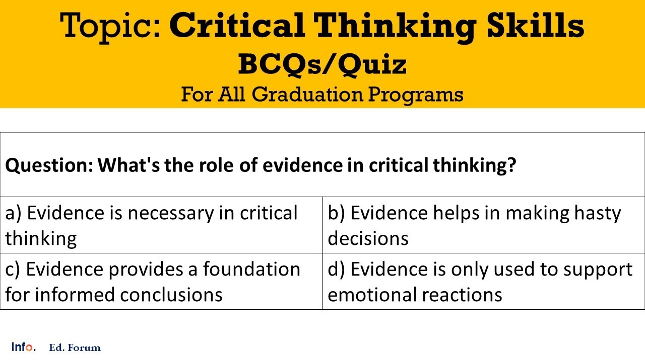 BCQs/Quiz on Critical Thinking Skills (Explained in English/Urdu)