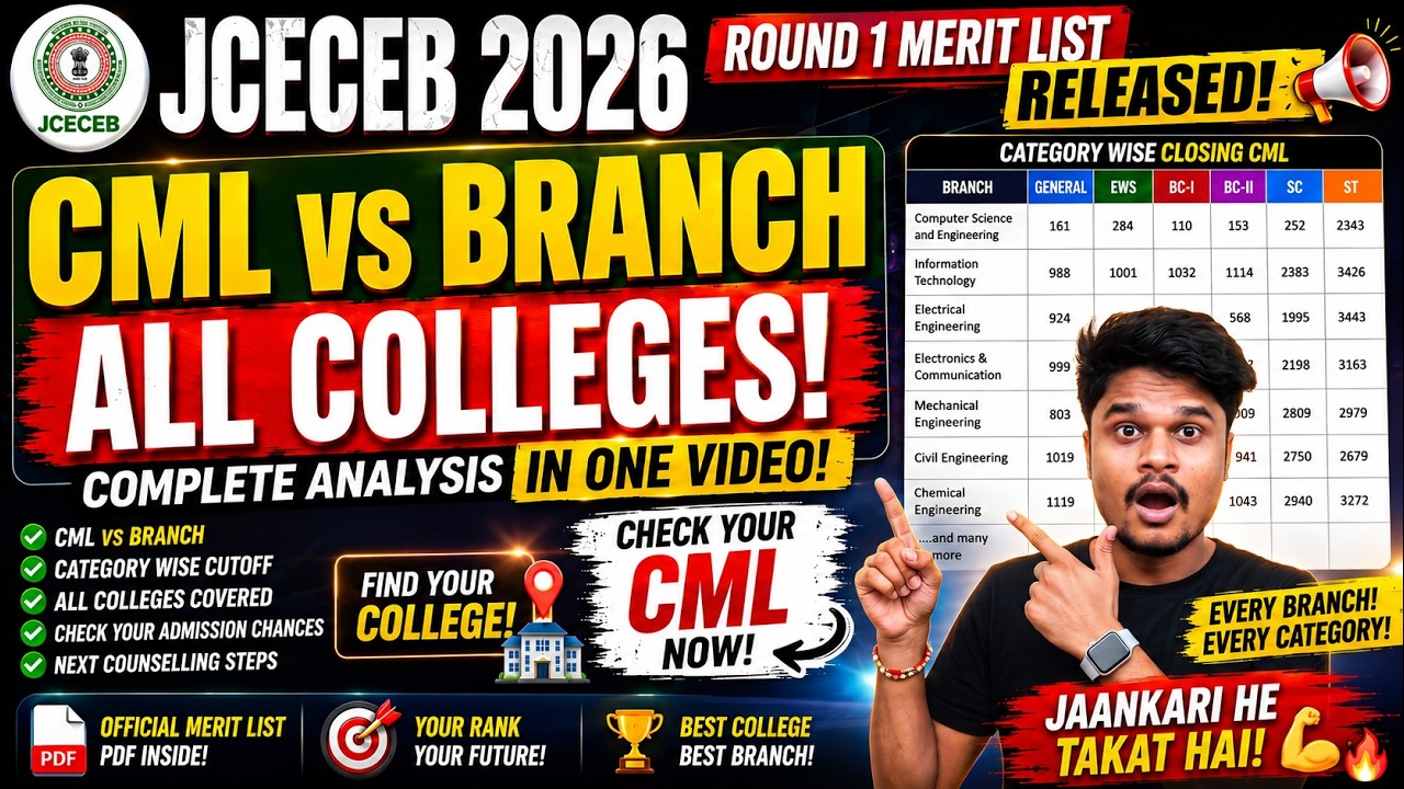 JCECEB 2026 Round 1 Merit List Analysis | CML vs Branch | Category Wise Cutoff | Check Your College