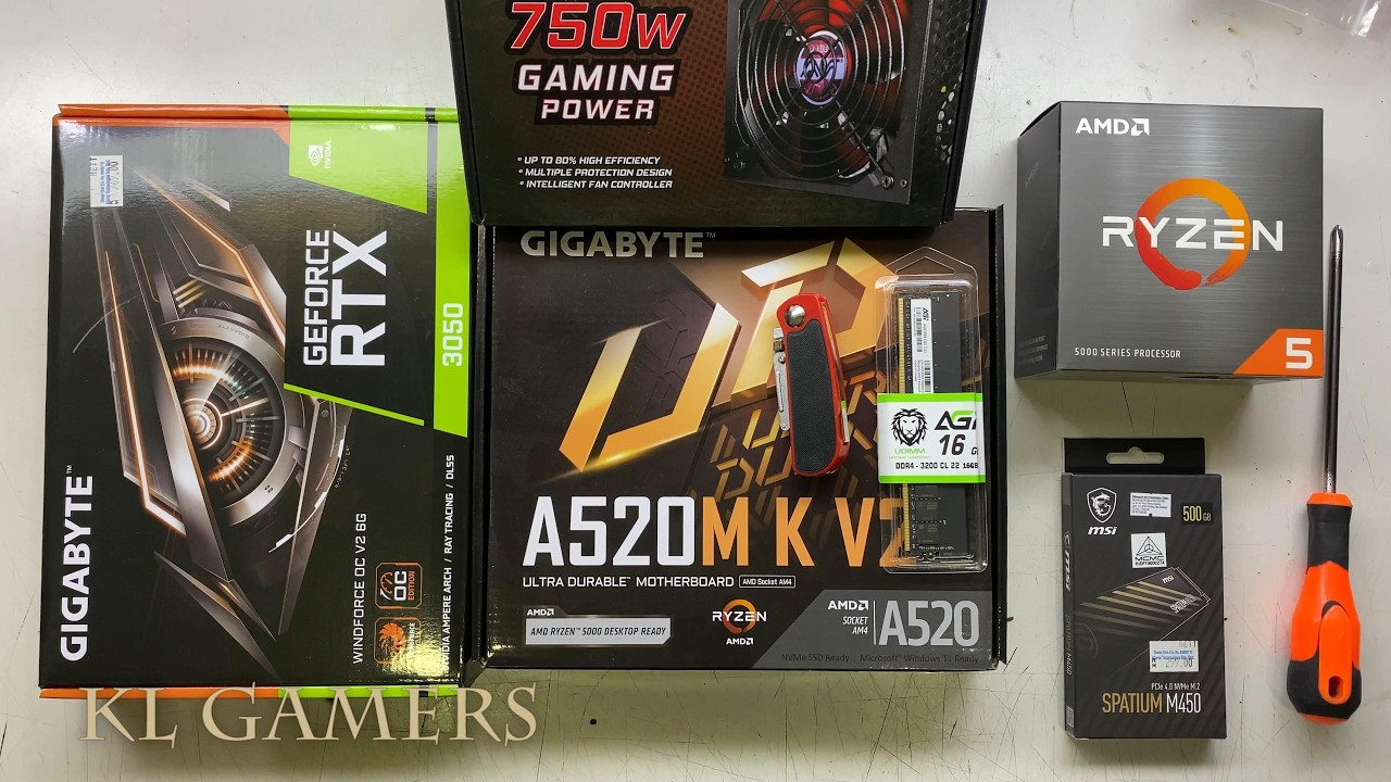 AMD Ryzen 5 5500 GIGABYTE A520M K V2 MSI SPATIUM M450 TECWARE AERO M RTX3050 Gaming PC Build