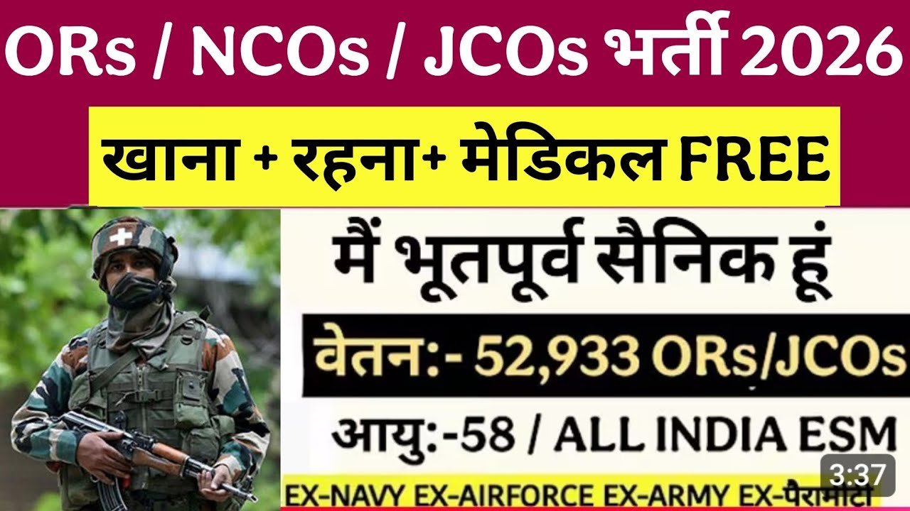 ORs/NCOs/JCOs भर्ती 2026 EX-SERVICEMEN & EX-CAPF NEW JOB 2O26 