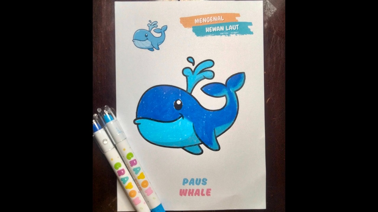 Tutorial Mewarnai Ikan Paus dengan Krayon.