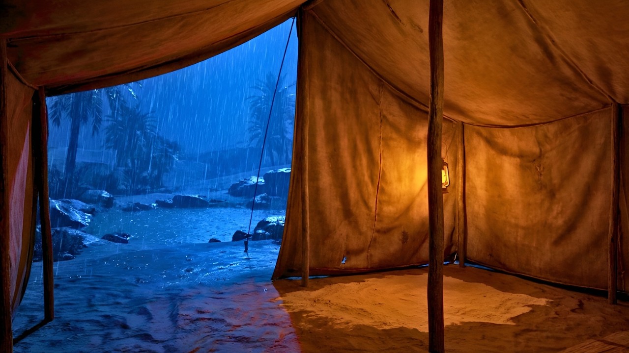 Steady Rain and Calm Darkness in a Desert Oasis | Sleep ASMR