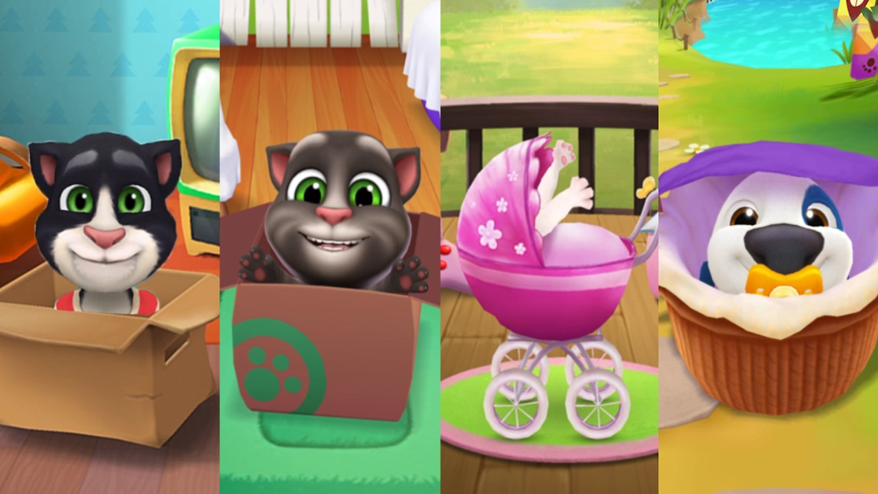 My Talking Tom2 vs My Talking Tom vs My Talking Angela vs My Talking hank old update lvl 1 all pets