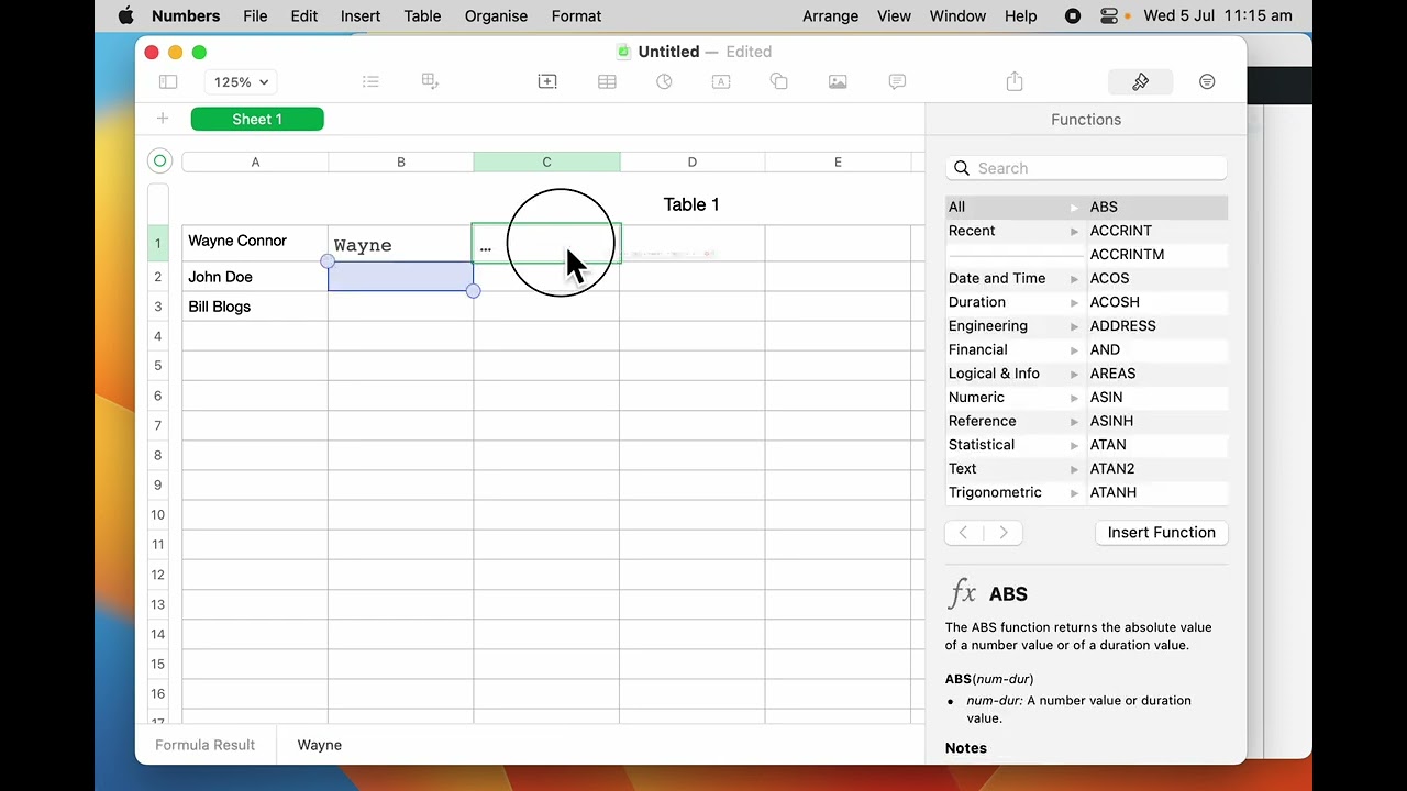 Apple Numbers | Separating first names and last names